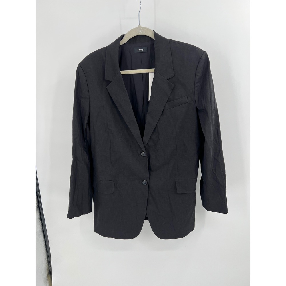 Theory OS ST Blazer Black Good Crunch Linen Blend Oversized Jacket NWT Size 14